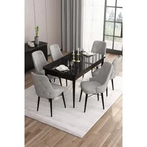 Are - Black Marble, Grey Black Marble
Grey Extendable Dining Table & Chairs Set (7 Pieces)