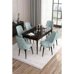 Are - Black Marble, Sea Green Black Marble
Sea Green Extendable Dining Table & Chairs Set (7 Pieces)