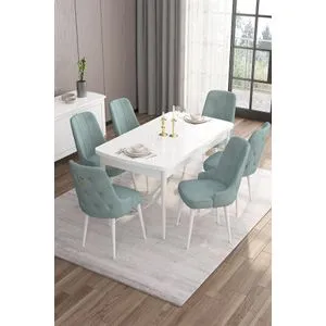 Are - White, Sea Green White
Sea Green Extendable Dining Table & Chairs Set (7 Pieces)