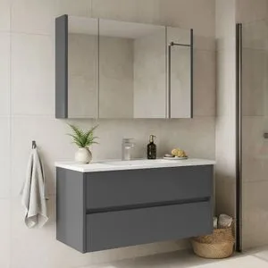 Arno 100 - 760 Grey Bathroom Cabinet With Sink &amp; Mirror Set (2 Pieces)