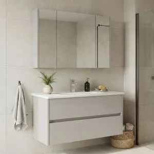 Arno 100 - 761 Cashmere Bathroom Cabinet With Sink &amp; Mirror Set (2 Pieces)