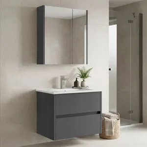 Arno 65 - 772 Grey Bathroom Cabinet With Sink &amp; Mirror Set (2 Pieces)