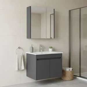 Arno 65 - 775 Grey Bathroom Cabinet With Sink &amp; Mirror Set (2 Pieces)