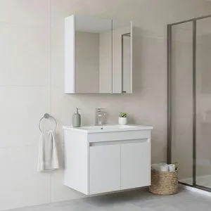 Arno 65 - 777 White Bathroom Cabinet With Sink &amp; Mirror Set (2 Pieces)