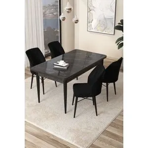 Arp - Black Marble, Black Black Marble
Black Dining Table & Chairs Set (5 Pieces)