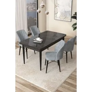 Arp - Black Marble, Grey Black Marble
Grey Dining Table & Chairs Set (5 Pieces)