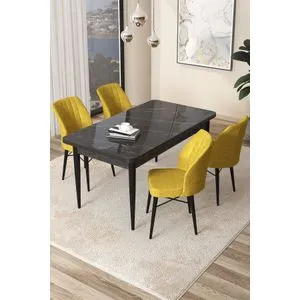 Arp - Black Marble, Mustard Black Marble
Mustard Dining Table & Chairs Set (5 Pieces)