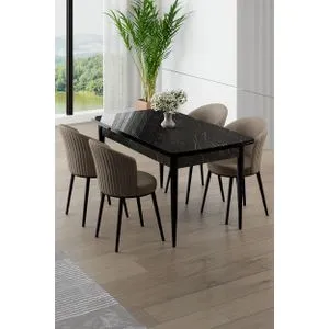 Asfel - Black Marble, Cappuccino Black Marble
Cappuccino Extendable Dining Table & Chairs Set (5 Pieces)