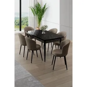 Asfel - Black Marble, Cappuccino Black Marble
Cappuccino Extendable Dining Table & Chairs Set (7 Pieces)