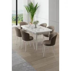 Asfel - White Marble, Cappuccino White Marble
Cappuccino Extendable Dining Table & Chairs Set (7 Pieces)