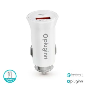 Auto punjac Pluginn PI-21S, PD 20W, QC 3.0 18W, sa PD lightning kablom beli