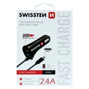 Auto punjac TIP C sa kablom+USB 2,4A, SWISSTEN