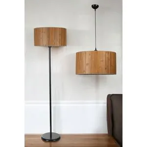 Bambu 01 Avize Lambader 2 Li Set Black
Wooden Chandelier & Floor Lamp Set