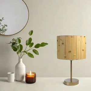 Bambu 02 Abajurlu Masa Lambası Eskitme Oak Gold