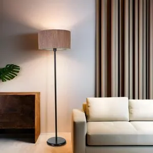 Bambu 04 Abajurlu Lambader - Crni Drveni Lampad