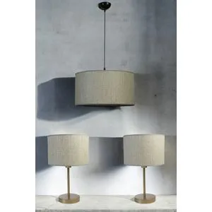 Bambu 06 Abajur Avize 3 Lü Set Cream
Gold Chandelier & Table Lamp Set