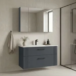 Bari 100 v2 - 249 Matte Anthracite Bathroom Cabinet With Sink &amp; Mirror Set (2 Pieces)
