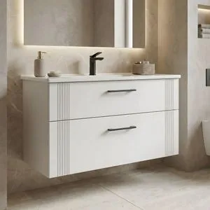 Bari 100 v2 - 278 Matte White Bathroom Cabinet With Sink