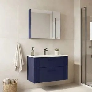 Bari 85 v2 - 242 Matte Navy Blue Bathroom Cabinet With Sink &amp; Mirror Set (2 Pieces)