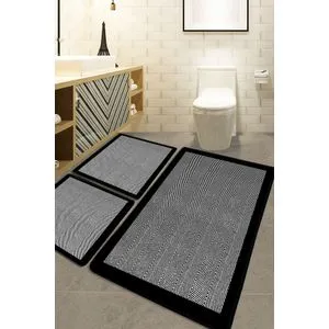 Barley - Black Multicolor Bathmat Set (3 Pieces)