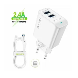 BAVIN punjač 2xUSB-A 2,4A +kabl lightning bela