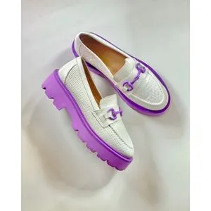 Bele kožne mokasine / Purple Touch - 38