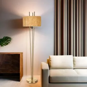 Belen Eskitme Lambader Silindir Bambu 07 Abajurlu Oak Gold