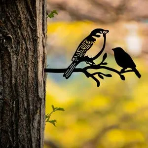 Bird On The Branch 02 - Black Black Decorative Garden Object