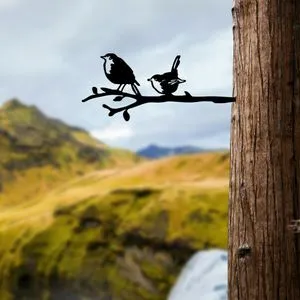Bird On The Branch 03 - Black Black Decorative Garden Object