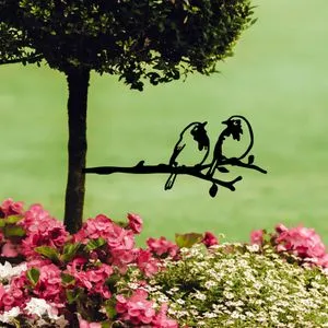 Bird On The Branch 06 - Black Black Decorative Garden Object