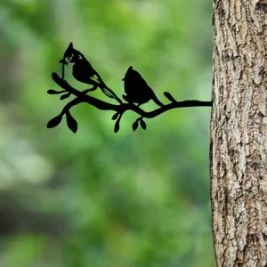 Bird On The Branch 07 - Black Black Decorative Garden Object