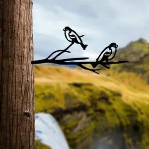 Bird On The Branch 08 - Black Black Decorative Garden Object