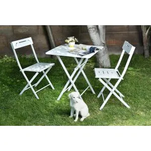 Bistro Set 2 White Garden Table & Chairs Set (3 Pieces)
