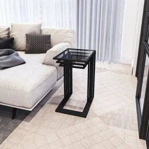 İbiza - Crni, Dimnjasti Stakleni Nesting Sto (3 Komada)