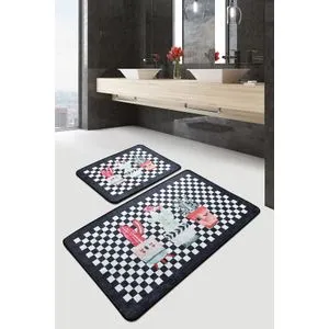 Black Happy House Multicolor Bathmat Set (2 Pieces)