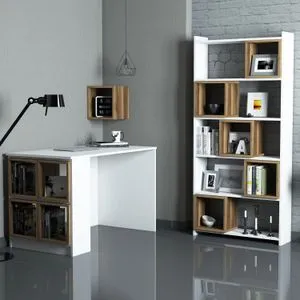 Box - White, Walnut White
Walnut Study Desk & Bookshelf