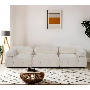 Bubble 3 Seater ( L1-O1-1R) V2 - Bouclette White 3-Seat Sofa