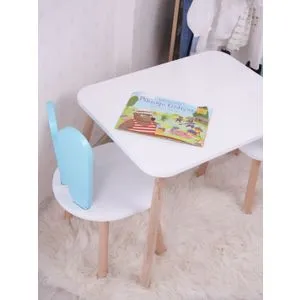 Bunny One Set - Dečiji Sto i Stolice u Baby Plavoj i Beloj Boji
