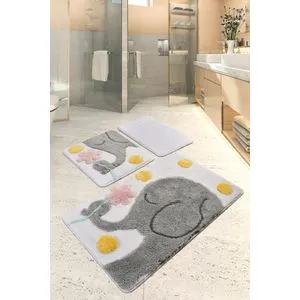 Büyük Fil - Grey Multicolor Acrylic Bathmat Set (3 Pieces)