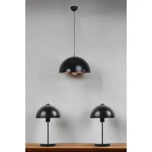 Büyük Retro Siyah Avize Abajur 3 Lü Set Black Chandelier & Table Lamp Set