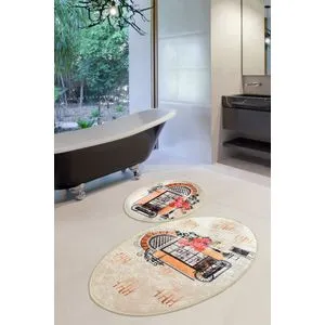 Cafe Djt Multicolor Bathmat Set (2 Pieces)
