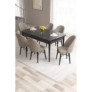 Cappuccino Ekstenzibilni Trpezarijski Sto i Stolice Set (7 Delova) - Crni Mramor