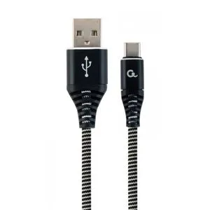 CC-USB2B-AMCM-2M-BW Gembird Premium cotton braided Type-C USB charging -data cable,2m, black/white
