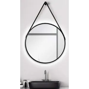 Ceramica lux   Ogledalo alu-ram fi 70, matt black, bez led-a, sa kožnim kaišem - CL16 300040