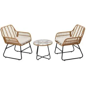 Chomik Baštenski set nameštaja 2 stolice + sto – braon sa sivim jastucima