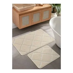 Cizgili - Cream Cream Bathmat Set (2 Pieces)