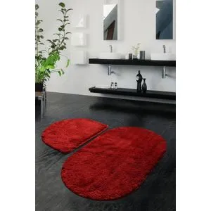 Colors of Oval - Red Red Acrylic Bathmat Set (2 Pieces)