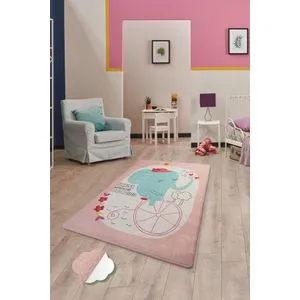 Conceptum Hypnose Elephants Bike - Ružičasti Višebojni Tepih (100 x 160 cm)