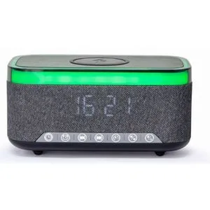 DAC-SPKBT-QC15-BK Gembird Digitalni sat+alarm sa bezicnim punjenjem telefona 15W i zvucnikom, FM, BT