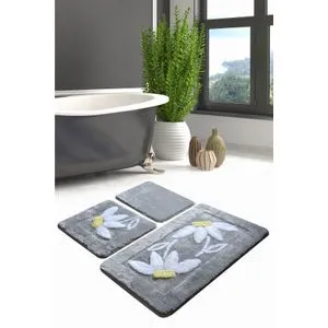 Daisy - Grey Multicolor Acrylic Bathmat Set (3 Pieces)